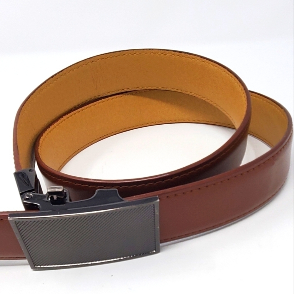 VERA PELLE COGNAC BROWN GENUINE LEATHER BELT ITALY GUNMETAL BUCKLE MEN 44 SLIDE